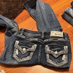 Grace Dark Blue Boot Cut Jeans with Embellished Pockets